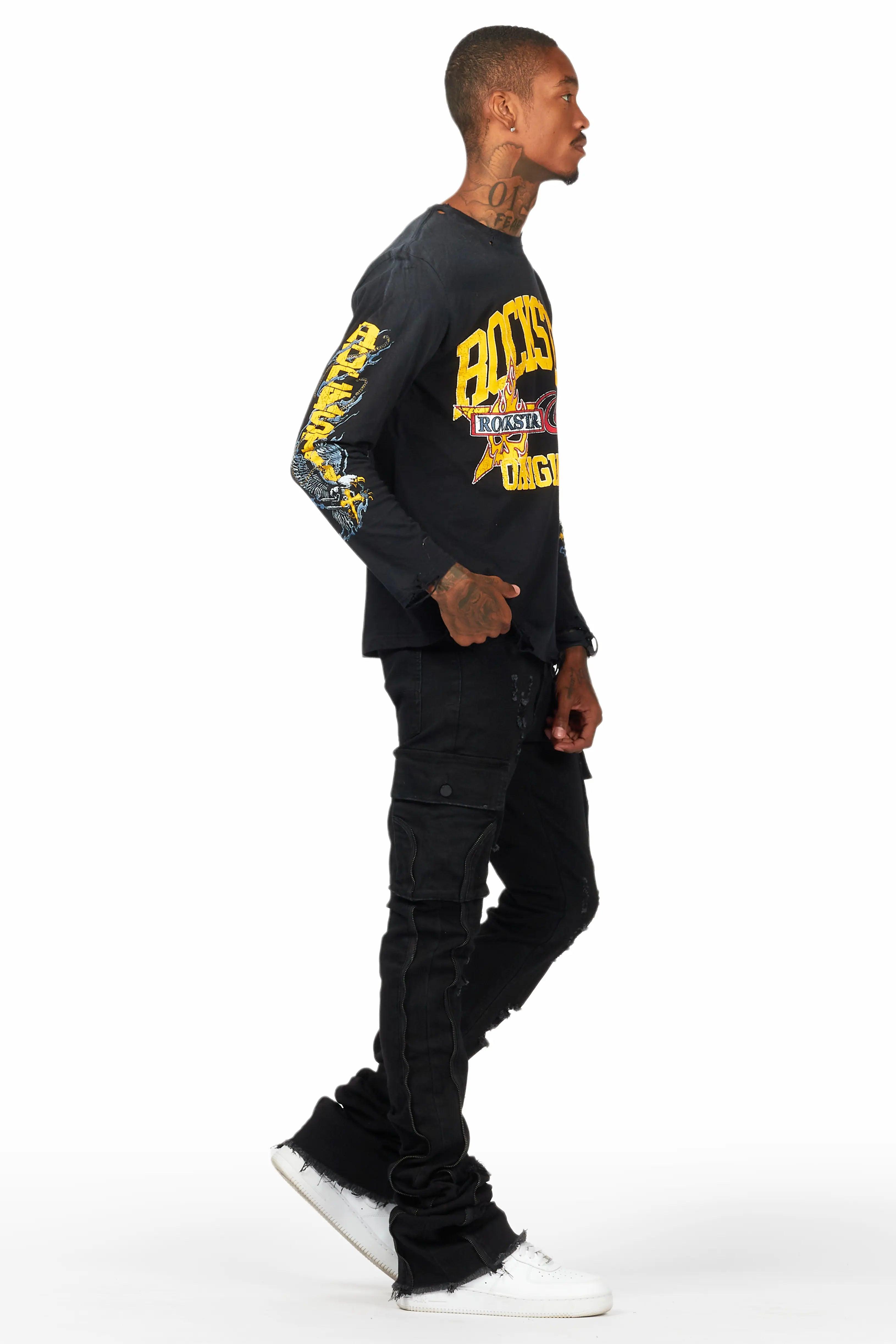 Hutch Black Super Stacked Flare Jean Male Product Image