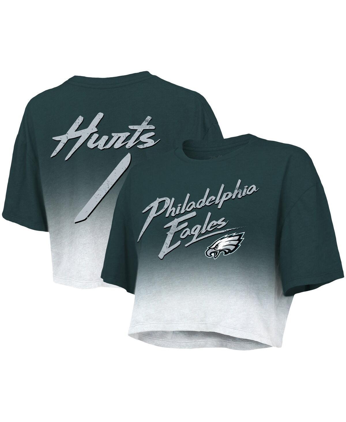 Womens Majestic Threads Jalen Hurts /White Philadelphia Eagles Drip-Dye Player Name & Number Tri-Blend Crop T-Shirt Product Image