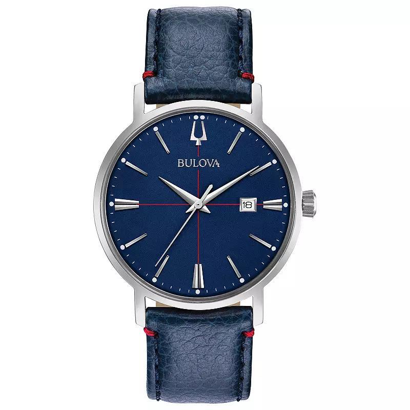 Bulova Mens Classic Stainless Steel Blue Dial Blue Leather Strap Watch - 96B293 Product Image