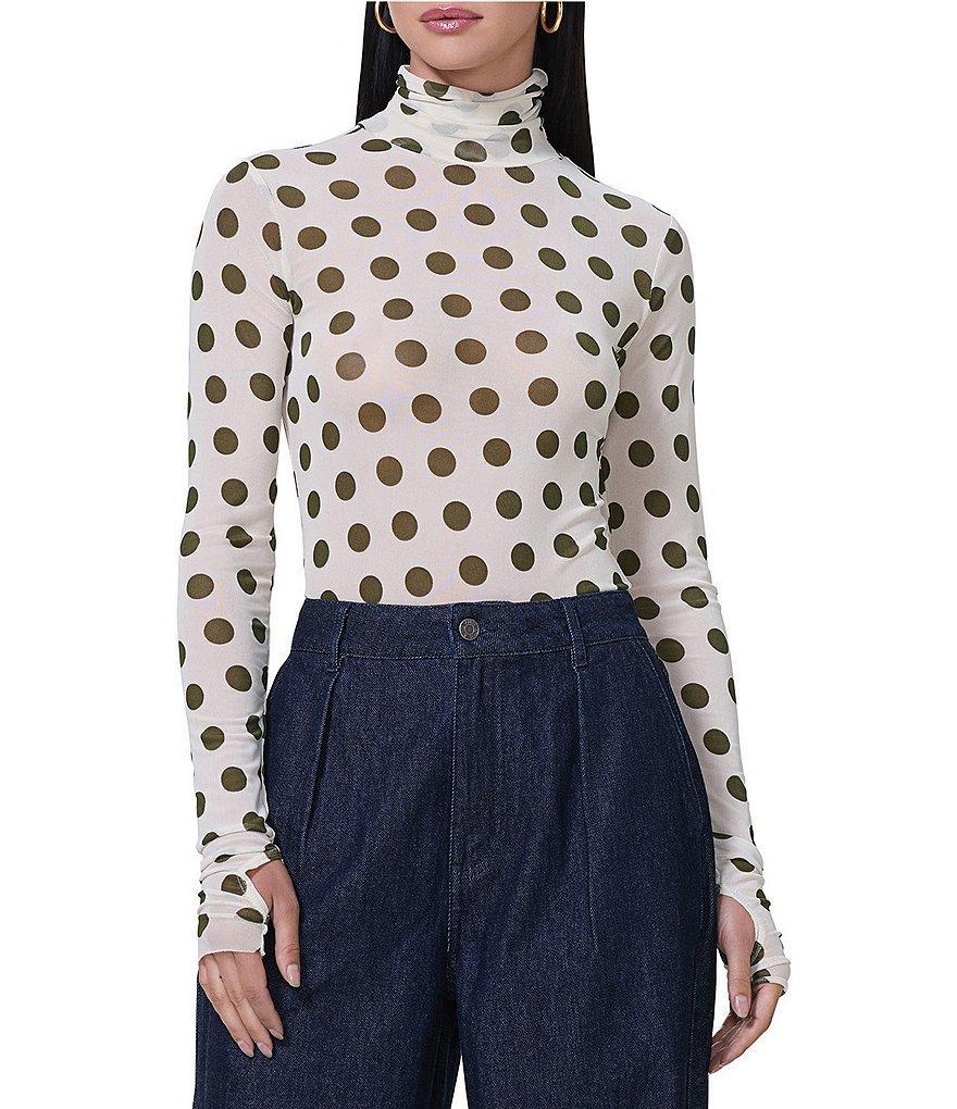 AFRM Zadie Dot Printed Mesh Turtleneck Long Sleeve Top Product Image