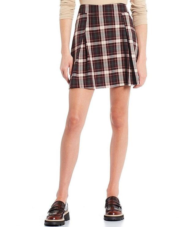 Copper Key High Rise Pleated Plaid Print Skirt Product Image