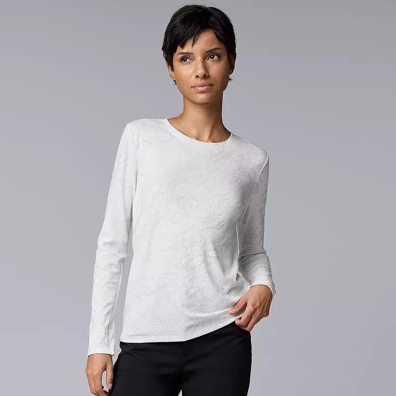 Womens Simply Vera Vera Wang Long Sleeve Crew Neck Tee Light Pearl Grey Product Image