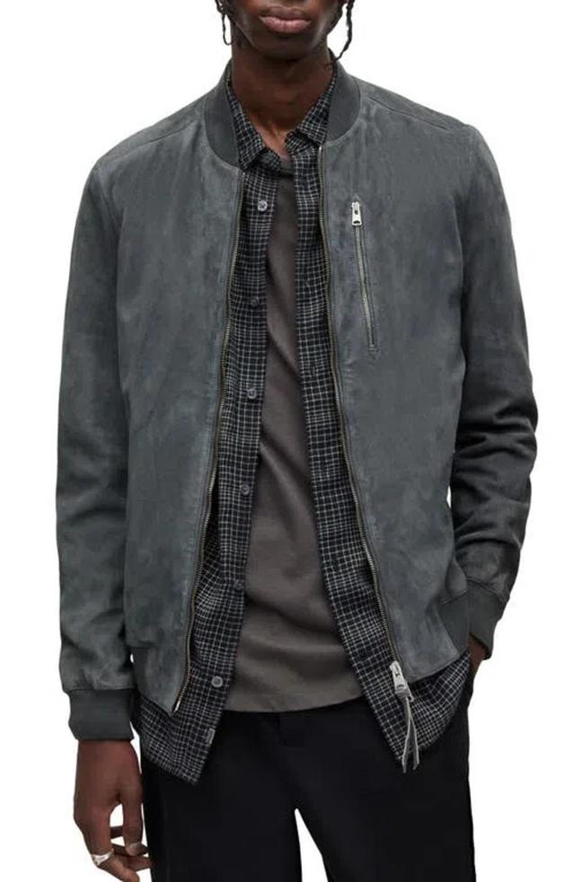 ALLSAINTS Kemble Suede Bomber Jacket In Concrete Grey Product Image