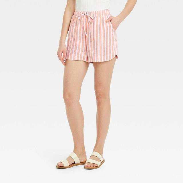 Womens High-Rise Linen Pull-On Shorts - Universal Thread Orange Striped Product Image