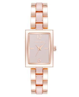 Anne Klein Womens Quartz Modern Rectangular Blush Enamel and Rose Gold-Tone Alloy Metal Watch, 21.5mm - Blush/Rose Gold-Tone Product Image