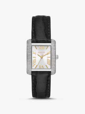 Mini Emery Pavé Silver-Tone and Crocodile Embossed Leather Watch Product Image