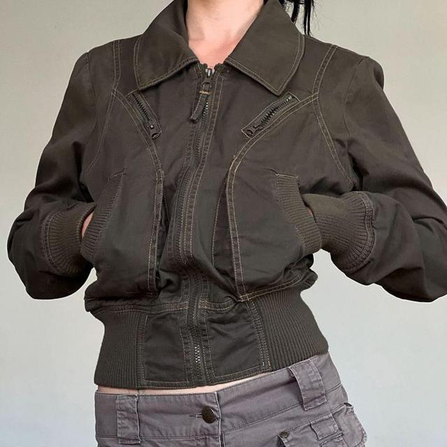 Collared Plain Zip Up Crop Jacket Product Image