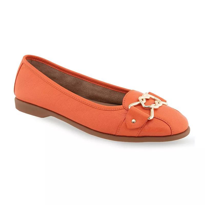 Aerosoles Bia Womens Leather Ballet Flats Orange Leather Product Image