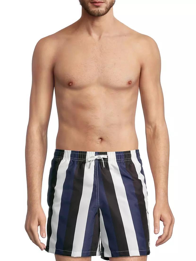 Blue & Black Striped Swim Trunks Product Image