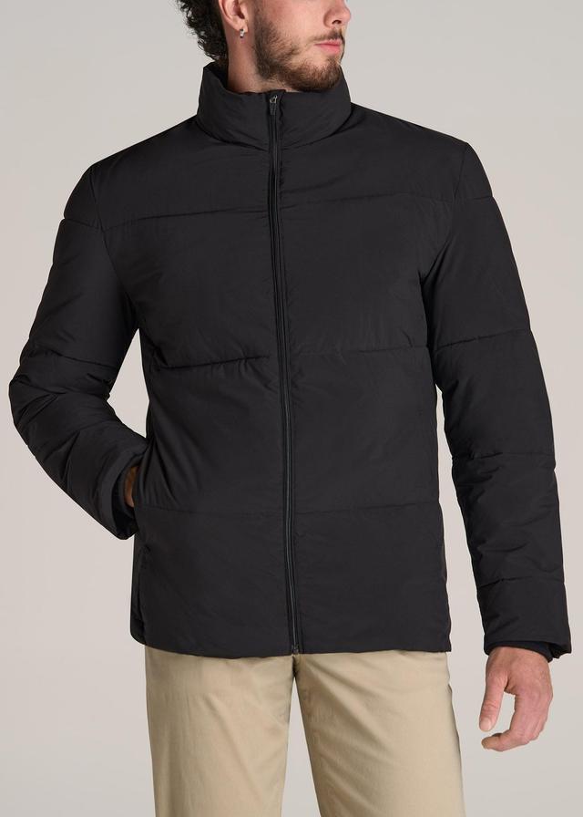 Stand Collar Puffer Coat Jacket for Tall Men in Black Male Product Image