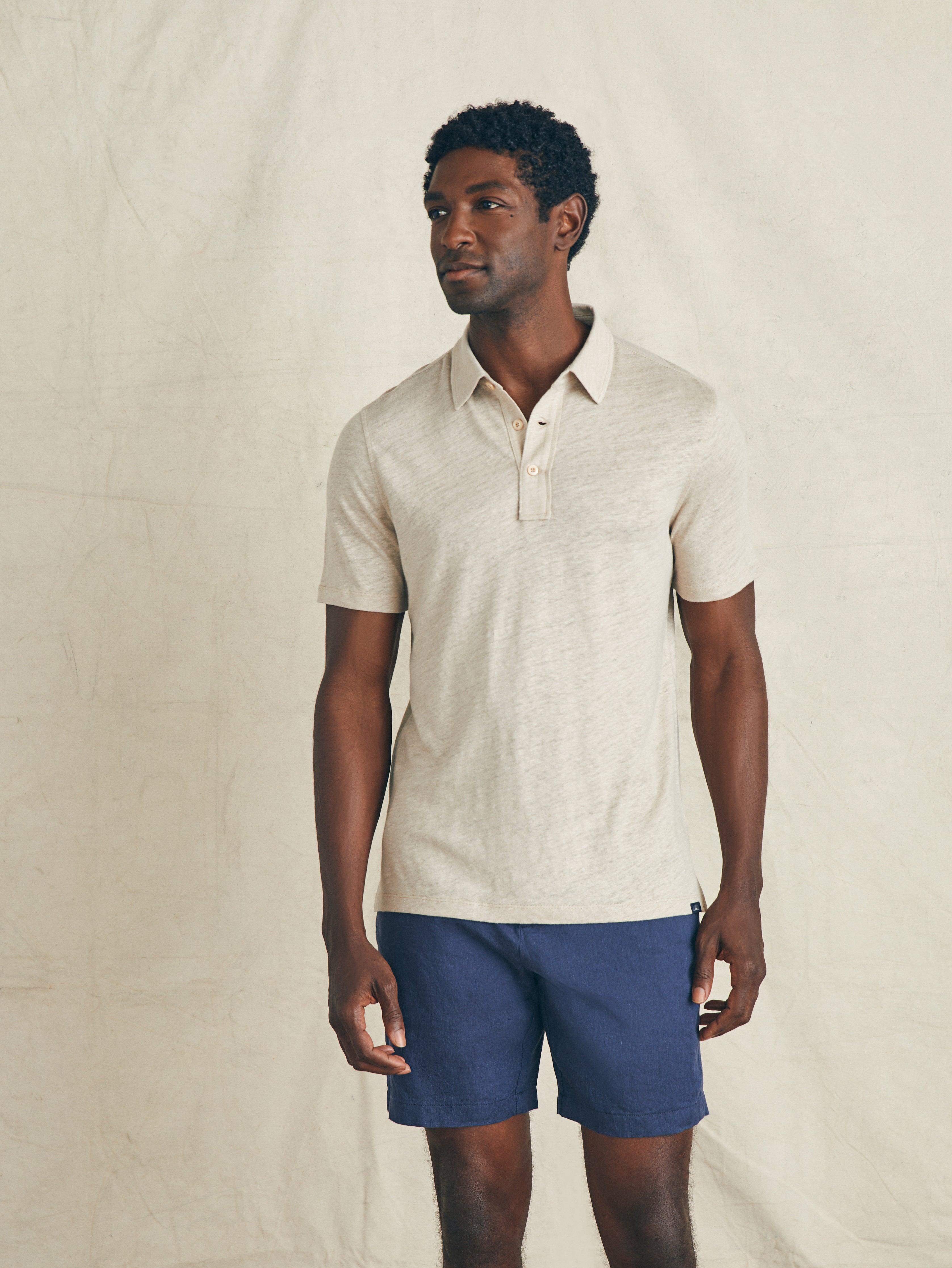 Short-Sleeve Linen Polo - Natural Male Product Image