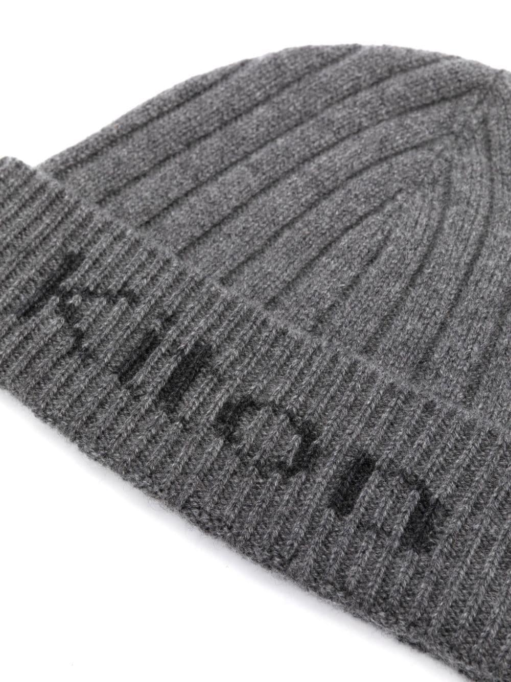 Intarsia-knit Logo Cashmere Beanie In Grey Product Image