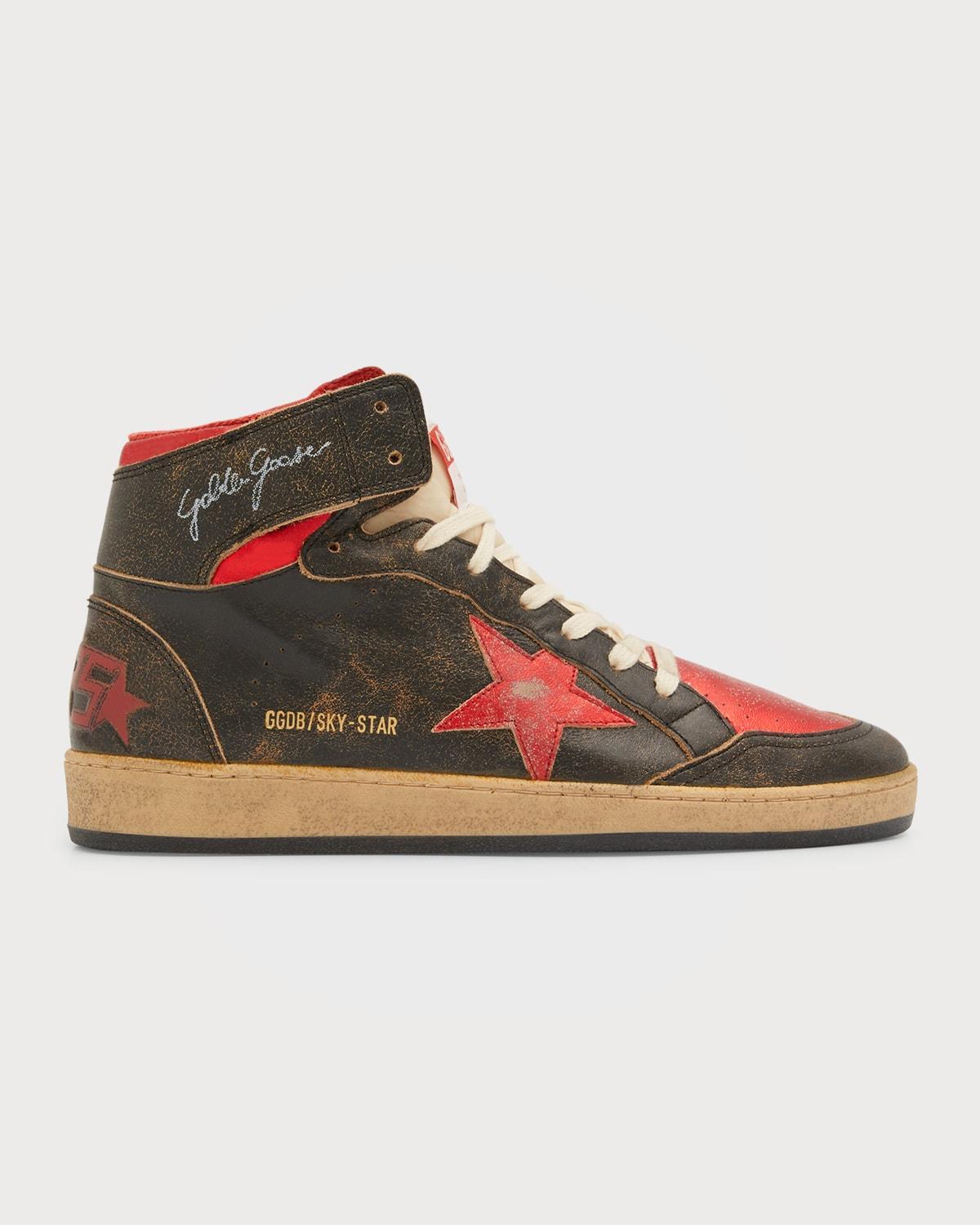 Men's Sky-Star Distressed Leather High-Top Sneakers Product Image