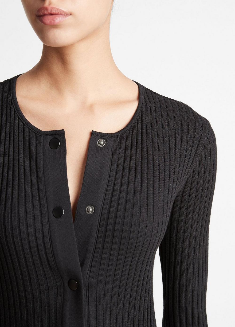 Ribbed Snap-Front Long-Sleeve Top Product Image