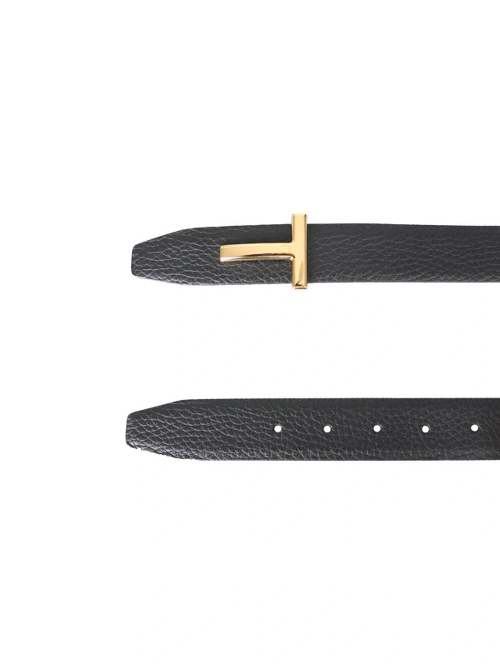 TOM FORD Black Reversible T-logo Belt In Nero Product Image