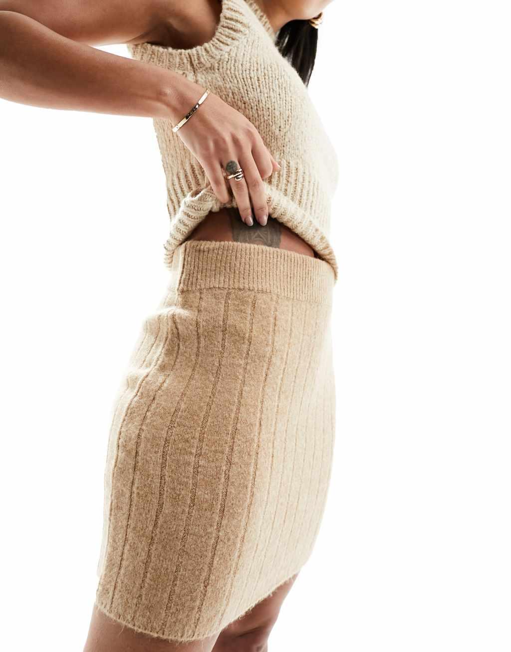 Miss Selfridge chunky ribbed knit skirt in cream product image