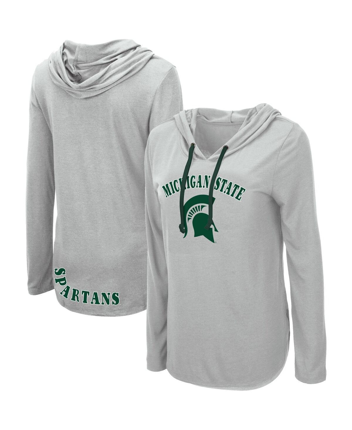 Womens Colosseum Heather Gray Michigan State Spartans My Lover Lightweight Hooded Long Sleeve T-shirt Product Image