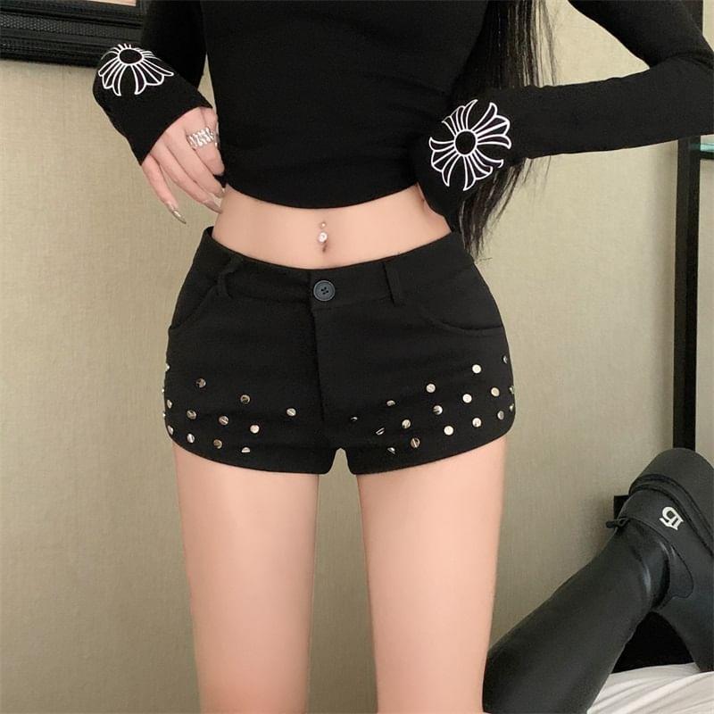 High Waist Studded Denim Shorts product image