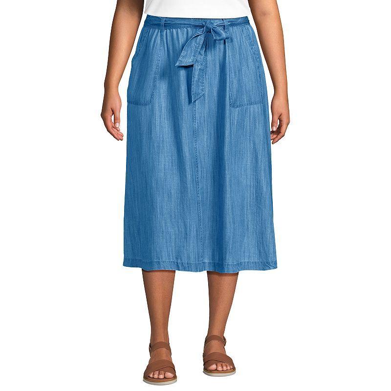 Plus Size Lands End Tencel Tie Waist Midi Skirt, Womens product image