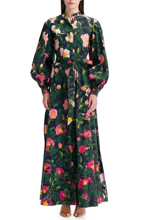 Oscar de la Renta Camellia Print Belted Long Sleeve Shirtdress Product Image