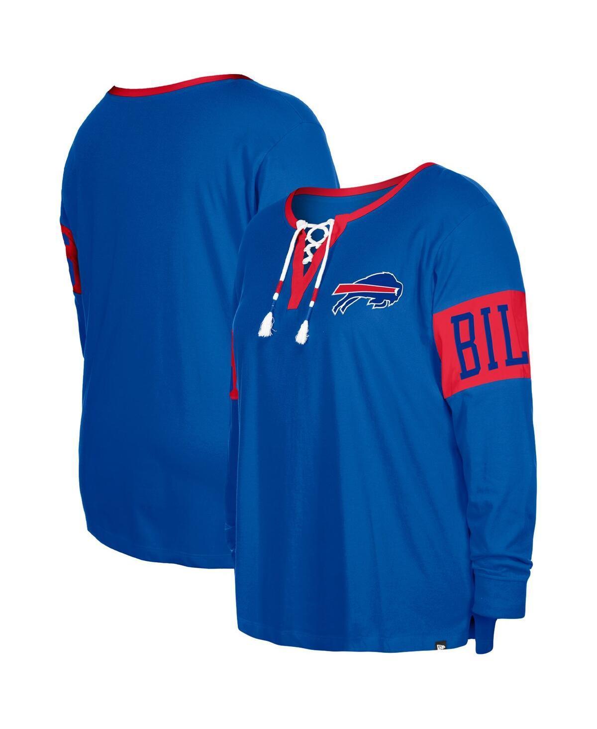 Womens New Era Royal Buffalo Bills Plus Size Lace-Up Notch Neck Long Sleeve T-shirt Product Image