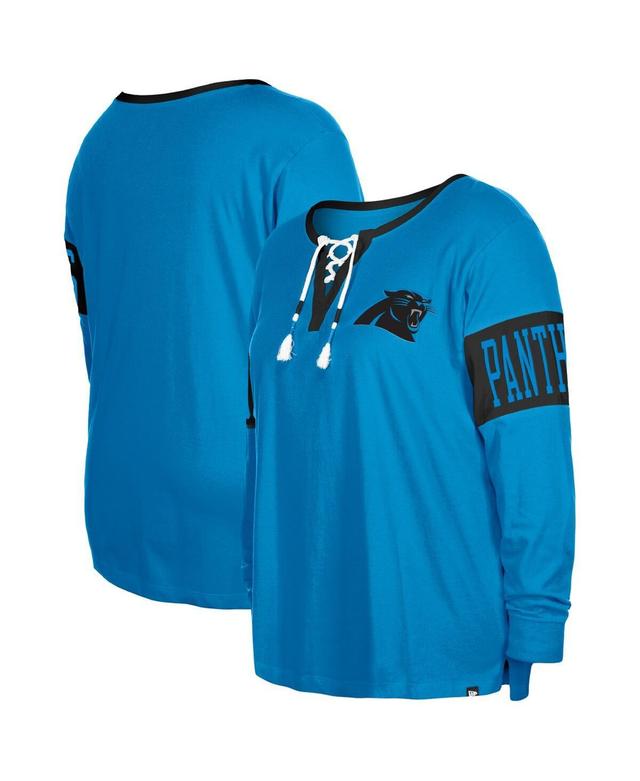 Womens New Era Blue Carolina Panthers Plus Size Lace-Up Notch Neck Long Sleeve T-shirt Product Image