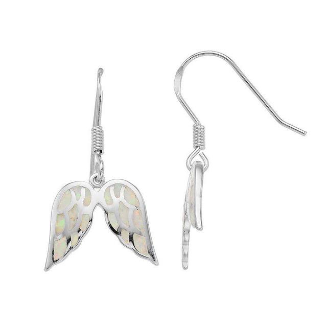 Sterling Silver Lab-Created White Opal Angel Wing Earrings, Womens Product Image