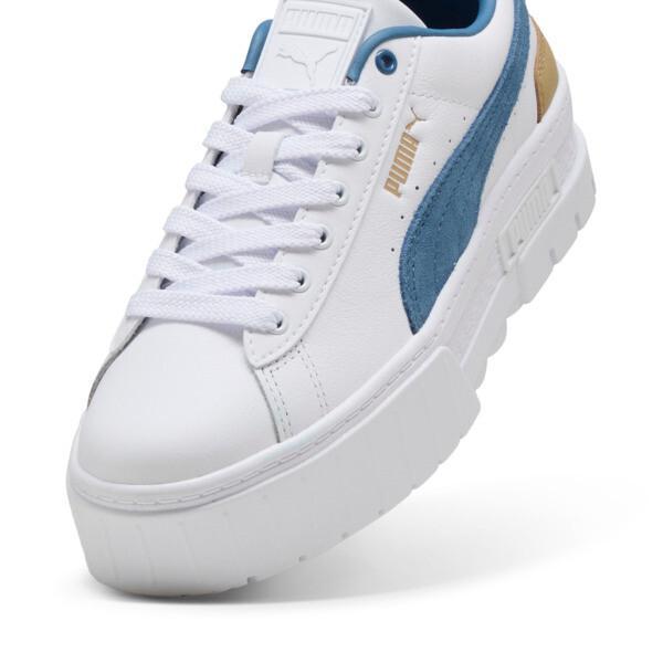 PUMA Mayze Leather Women's Sneakers in White/Blue Horizon Product Image