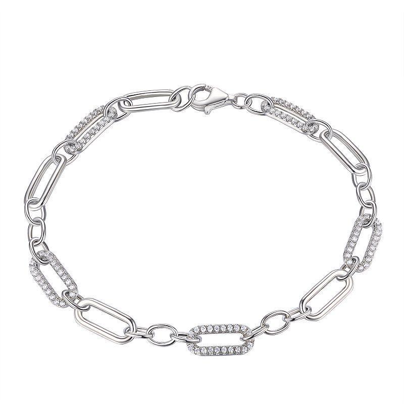 Platinum Over Silver Cubic Zirconia Link Chain Bracelet, Womens Sterling Silver Product Image