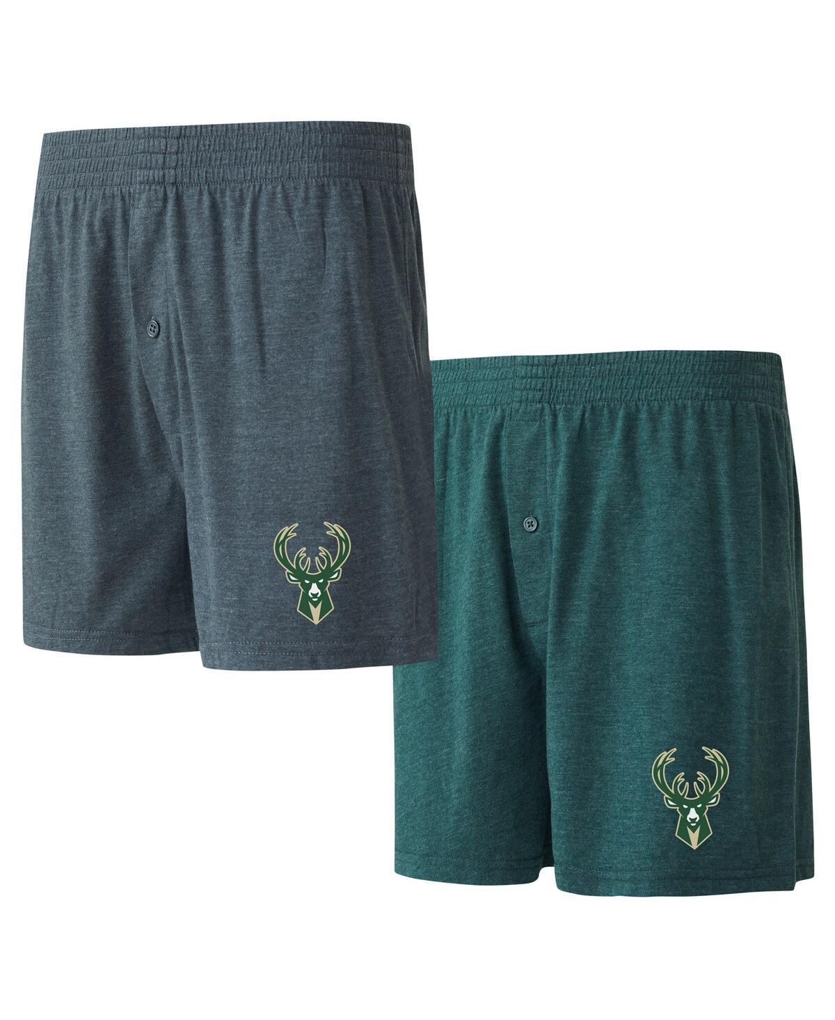 Mens Concepts Sport Hunter Green Milwaukee Bucks Two-Pack Jersey-Knit Boxer Set - Hunter Green Product Image