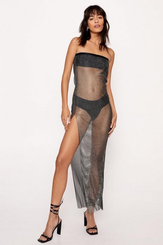 Diamante Fishnet Bandeau Maxi Dress Product Image