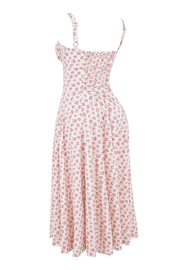 Carmen White Rosebud Print Cotton Bustier Sundress Product Image