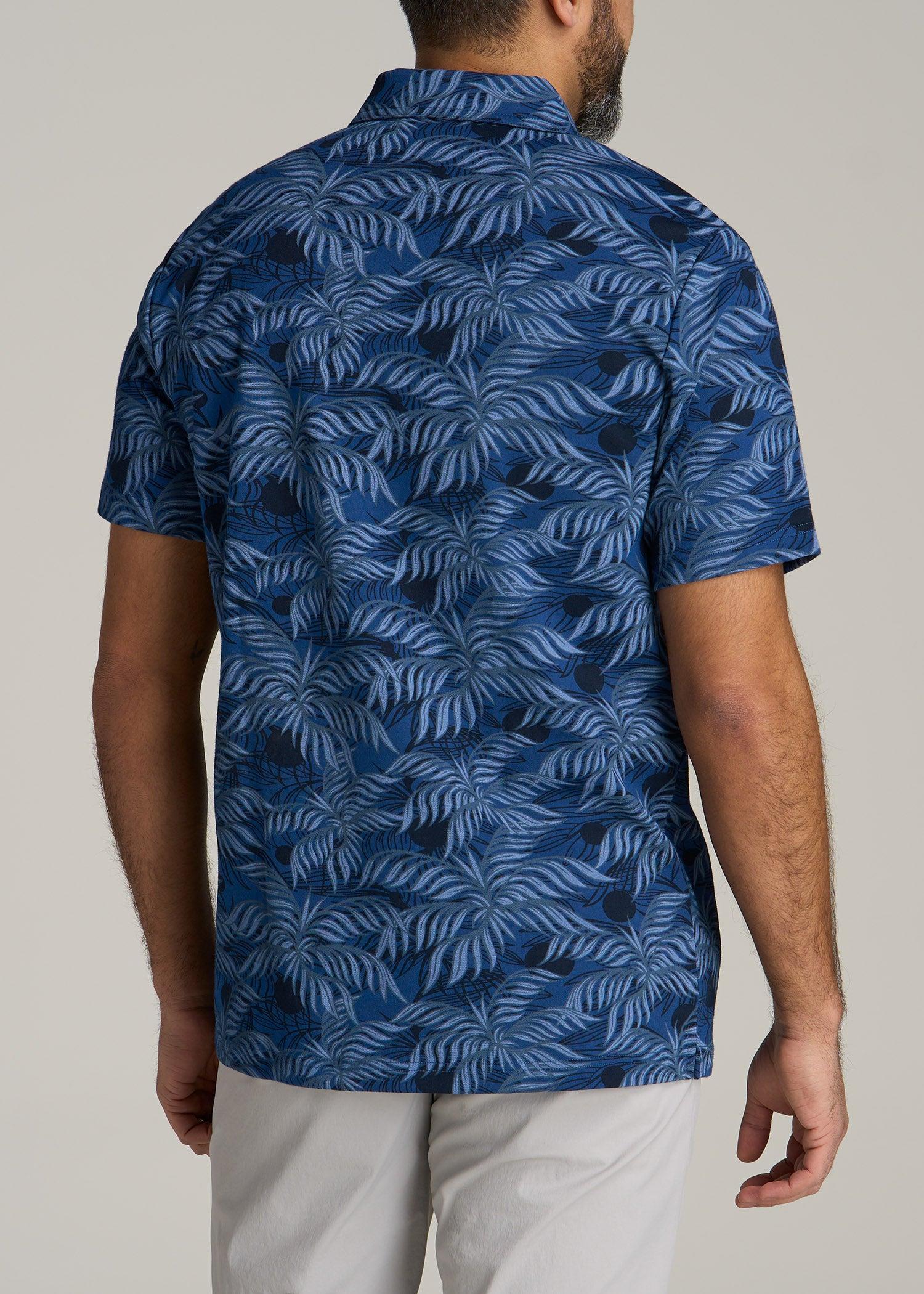 Cotton Stretch Print Polo Shirt for Tall Men in Blue Palm Product Image