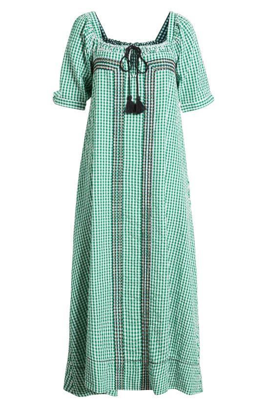 Cass Gingham Cotton Seersucker Maxi Dress In Green Product Image