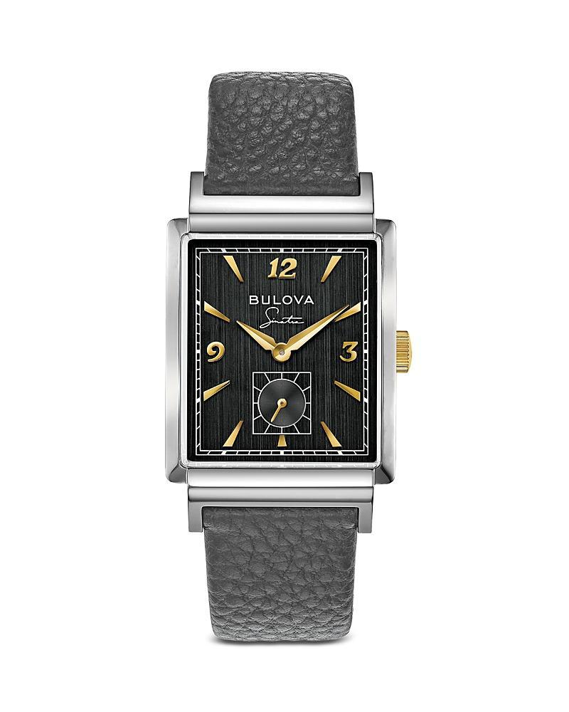 Men's Bulova Frank Sinatra 'My Way' Collection Strap Watch with Rectangular Black Dial (Model: 98A261) Product Image