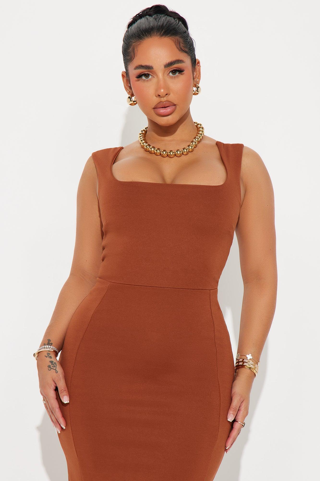 Building An Empire Fit and Flare Midi Dress - Brown Product Image