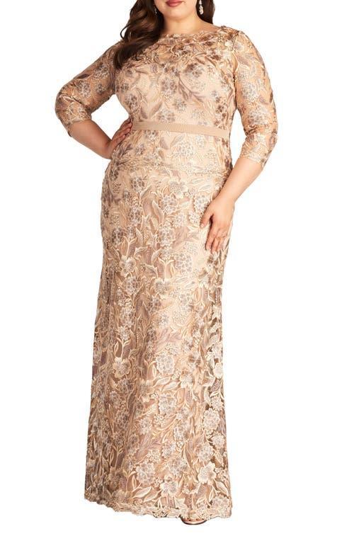 Womens Three-Quarter-Sleeved Embroidered Lace Gown Product Image