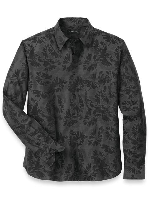 Cotton Floral Jacquard Casual Shirt - Charcoal Product Image