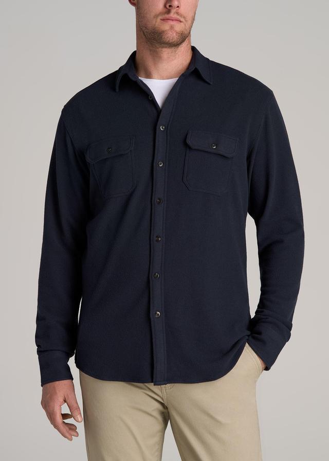 Stretch Flannel Button Tall Men's Shirt in True Navy Male Product Image