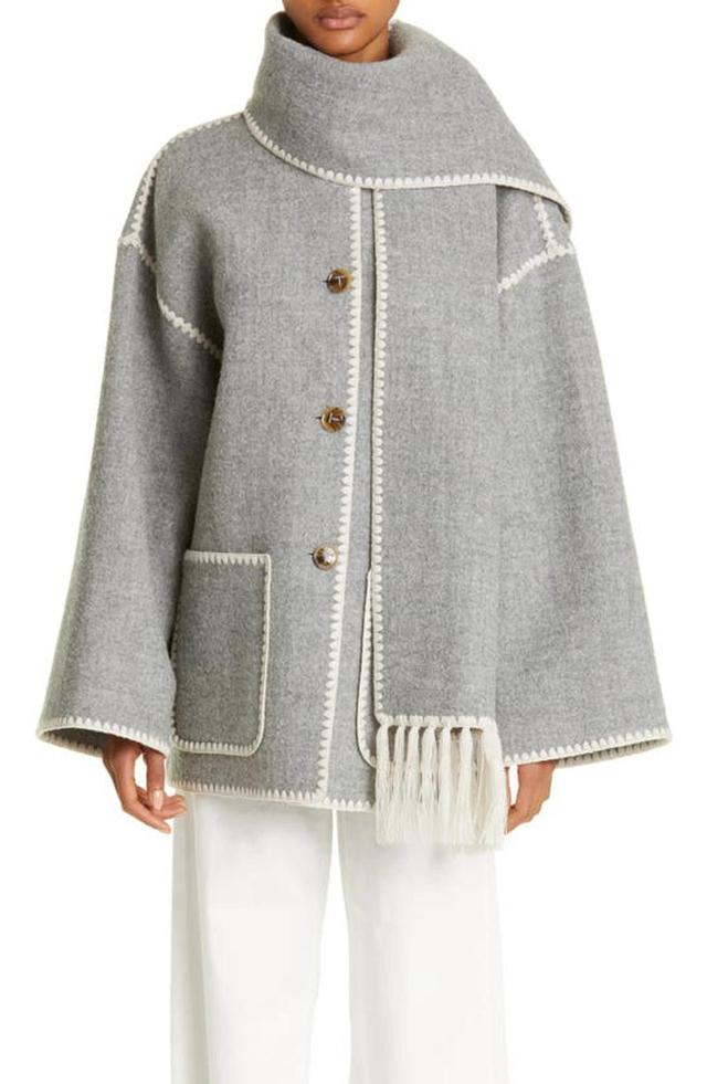 TOTÊME Embroidered Scarf Jacket In Light Grey Melange Product Image