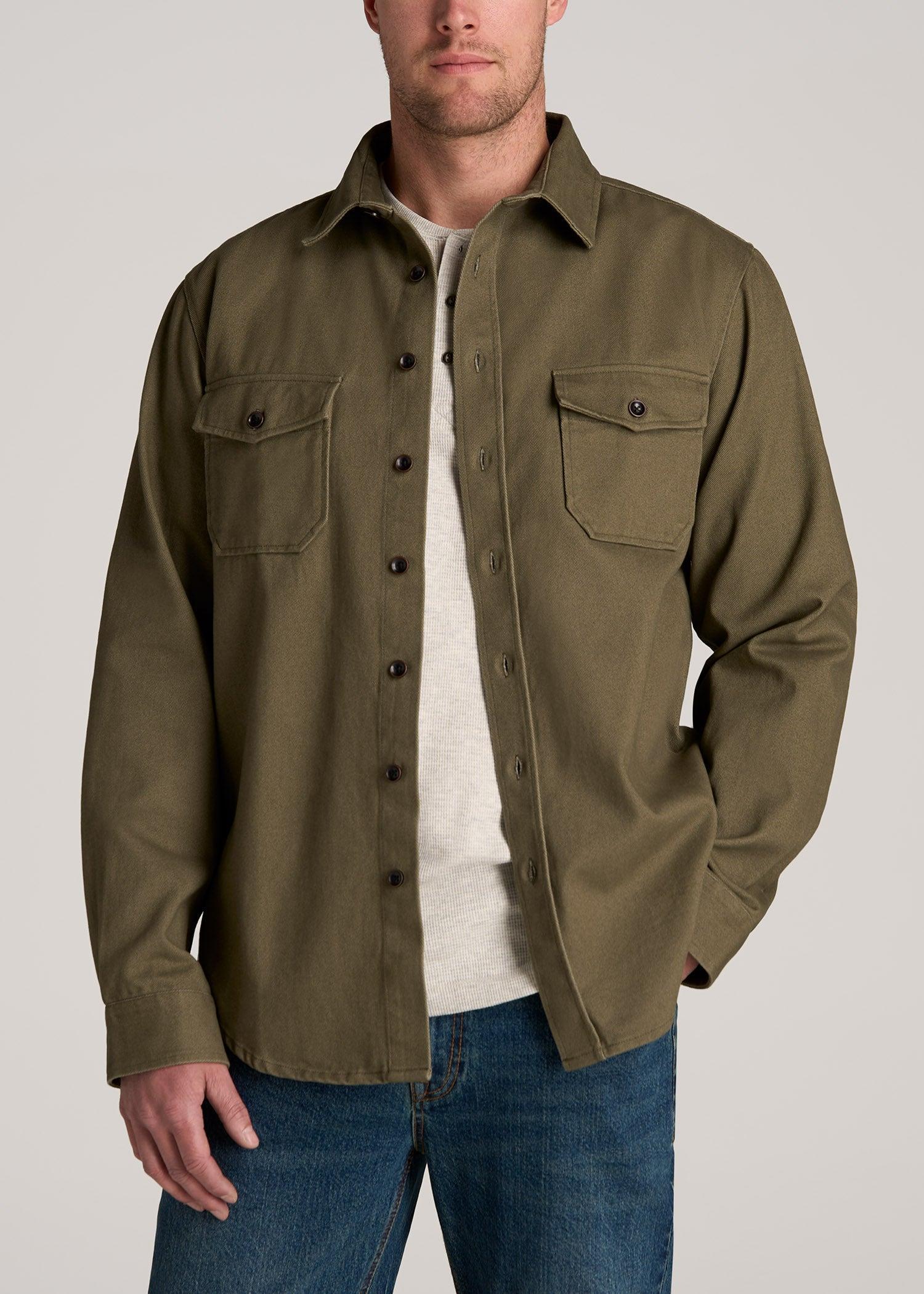 LJ&S Heavyweight Cotton Twill Overshirt for Tall Men in Vintage Moss Green Male Product Image