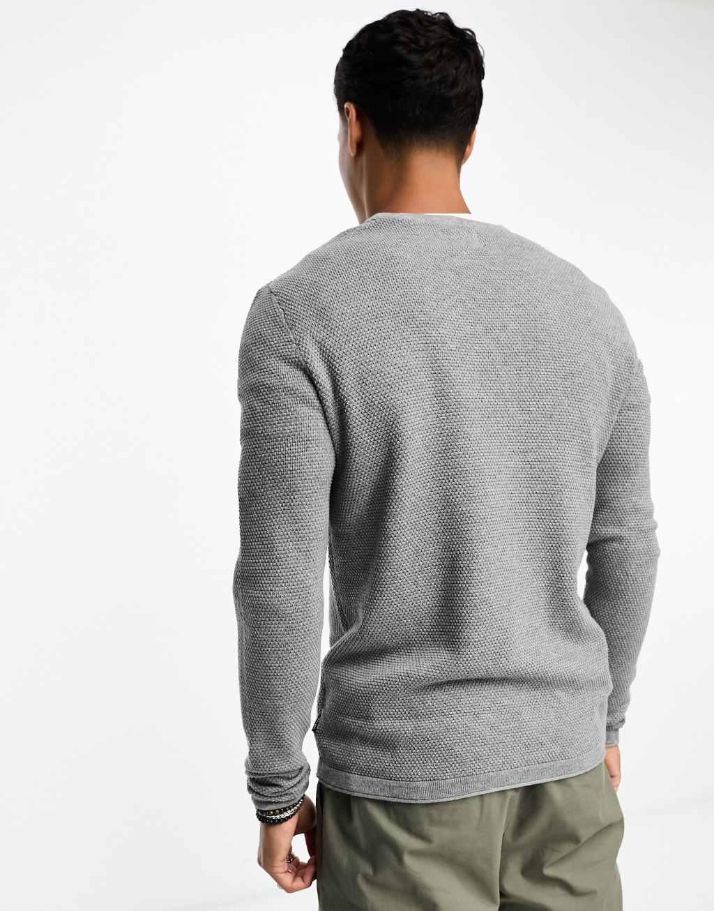 ONLY & SONS crew neck textured knit sweater in gray Product Image