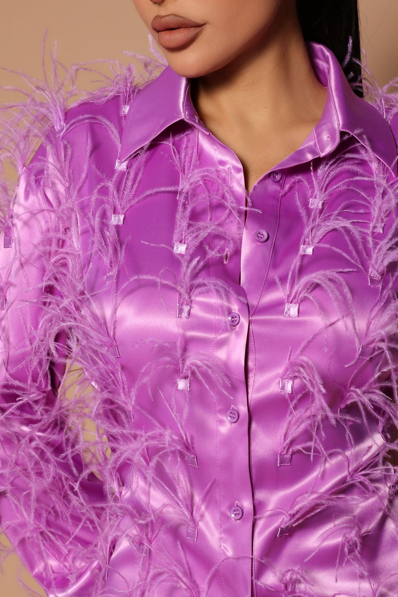 Angelina Feathered Button Front Top - Violet Product Image