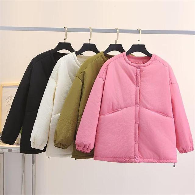 Plus Size Crewneck Zip-Up Puffer Jacket Product Image