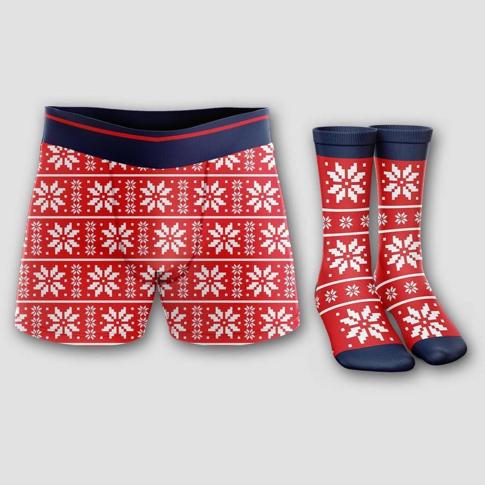 Mens Holiday Handcraft Snowflakes Boxer Briefs & Socks Set 2pk - Red/White Product Image