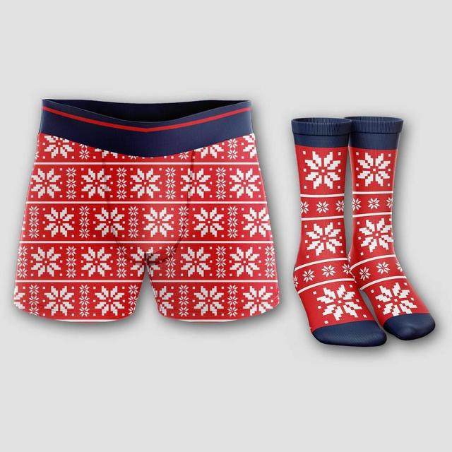 Mens Holiday Snowflakes Boxer Briefs & Socks Set 2pk - Red/White S Product Image