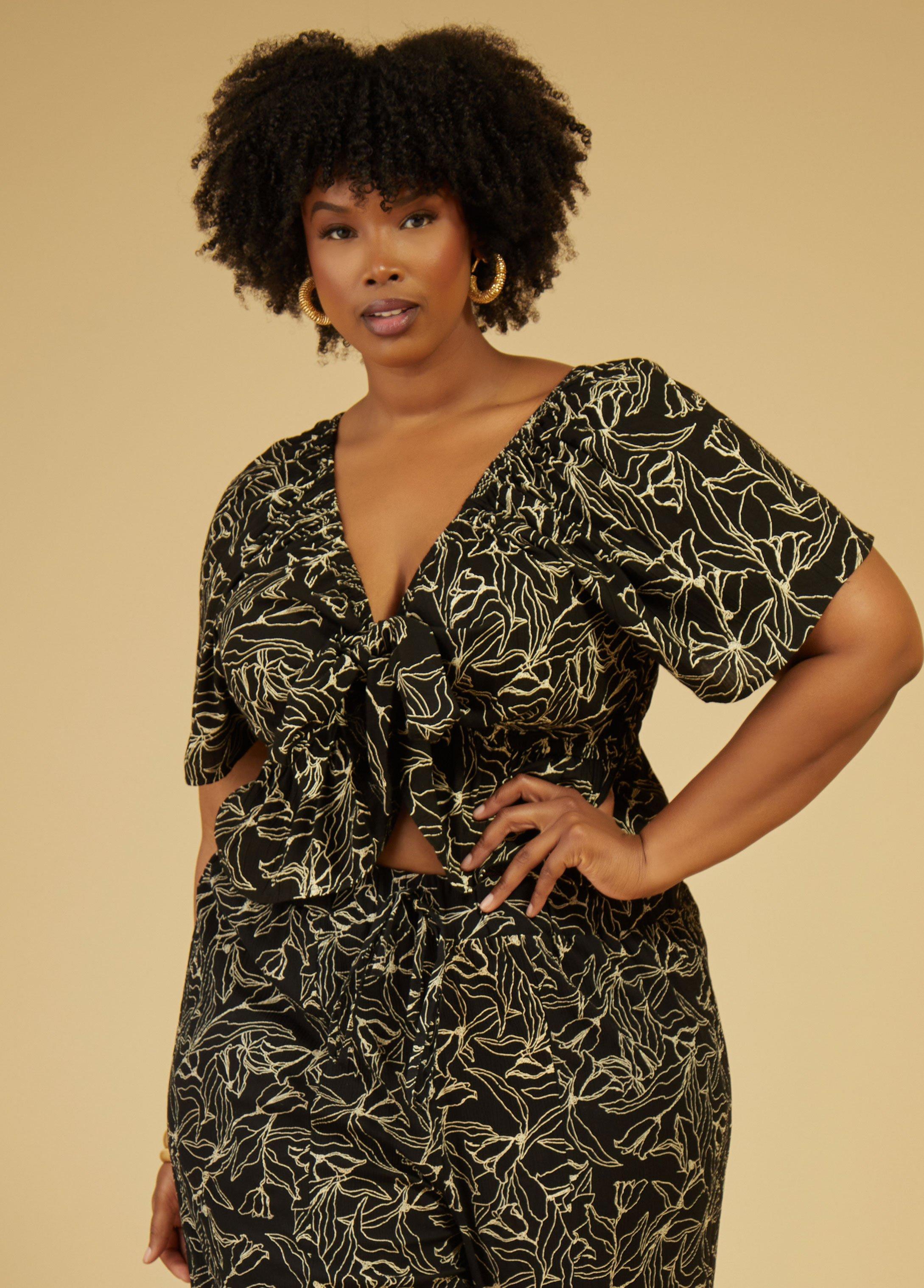 Plus Size Floral Print Tie Front Top Ashley Stewart Product Image