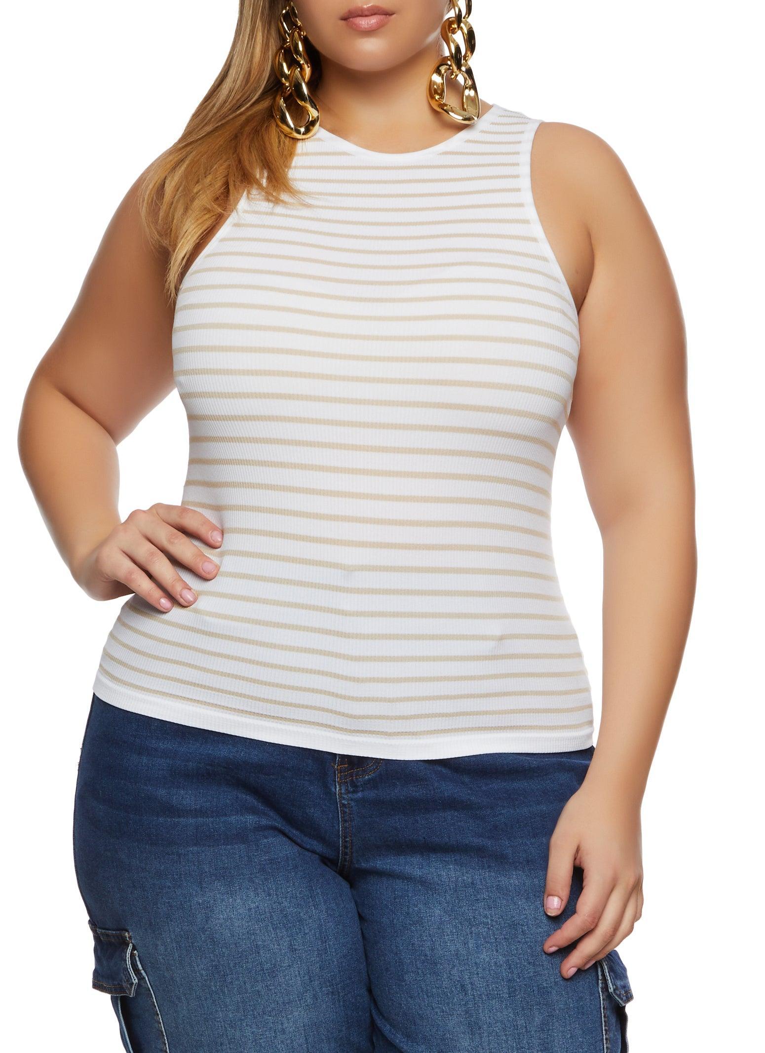 Womens Plus Size Rib Knit Stripe Tank Top Product Image