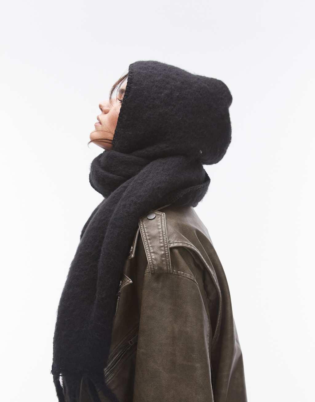 Topshop Saint hooded blanket scarf in black Product Image