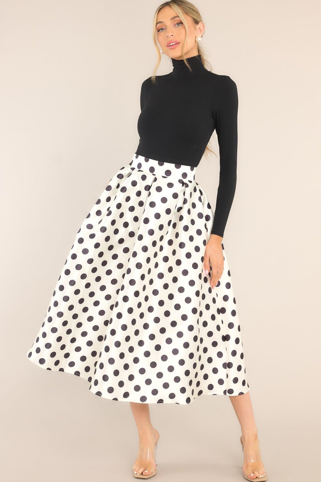 Full Circle White Polka Dot Midi Skirt Product Image